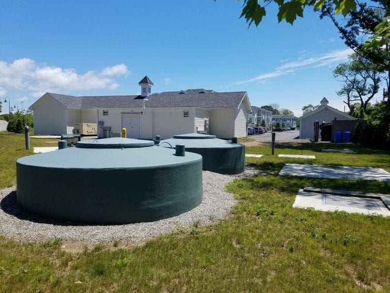 Biocleres with apartments in background
